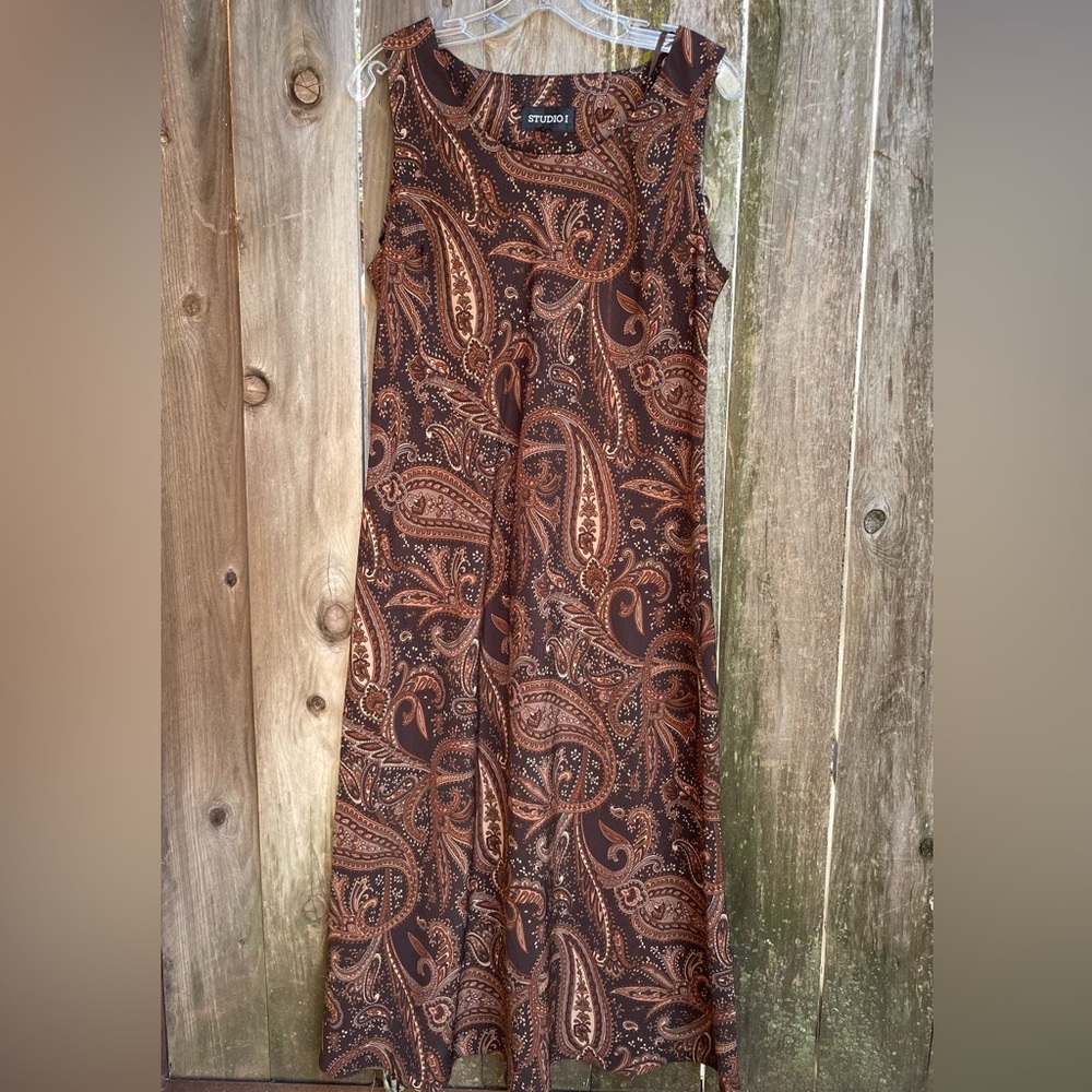 Studio I Brown Paisley Sleeveless Dress